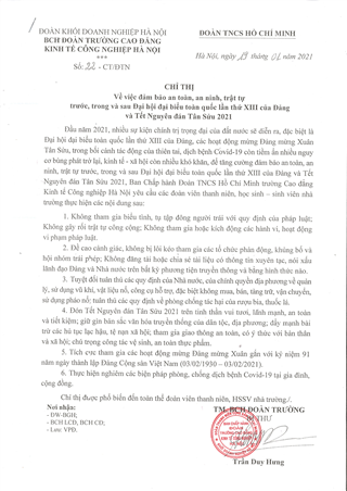 Chỉ thị về việc đảm bảo an toàn, an ninh, trật tự trước, trong và sau Đại hội đại biểu toàn quốc lần thứ XIII của Đảng và Tết Nguyên đán Tân Sửu 2021